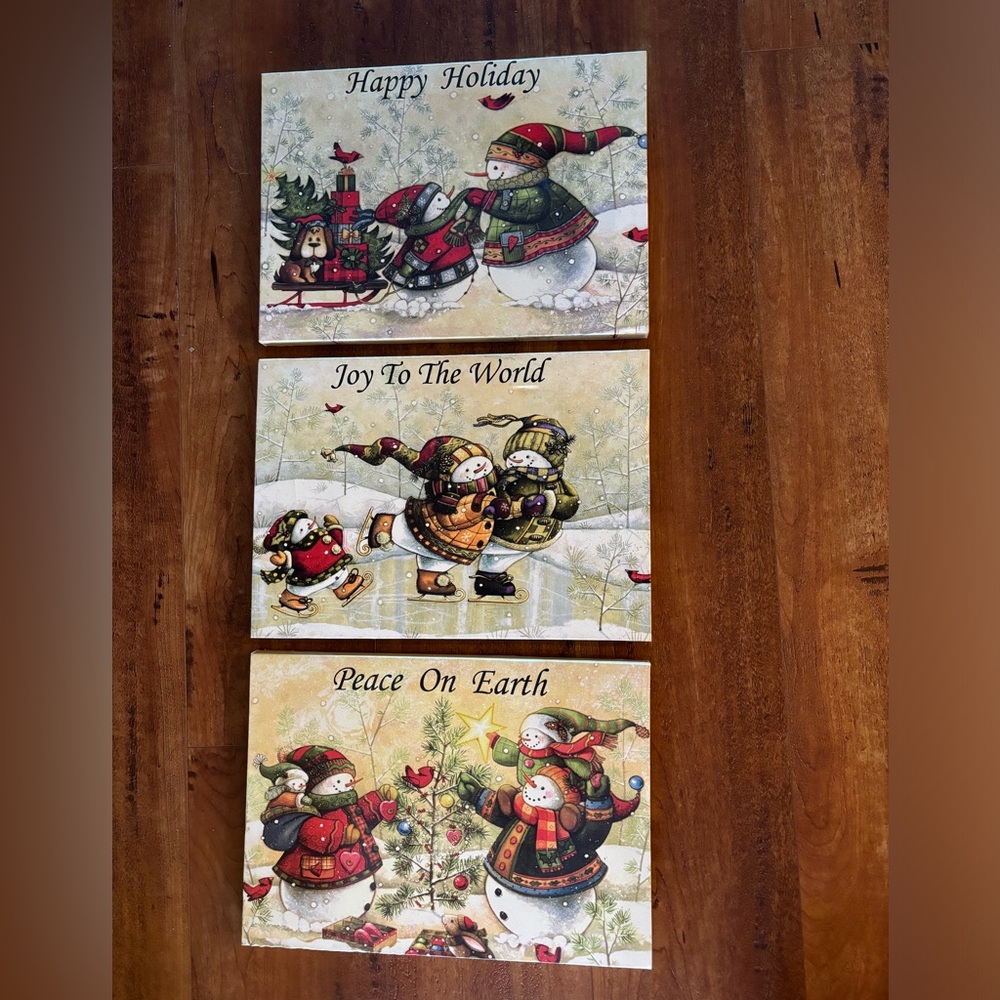 Set of 3 Holiday Christmas Canvas Pictures 14”x10”-BEAUTIFUL!